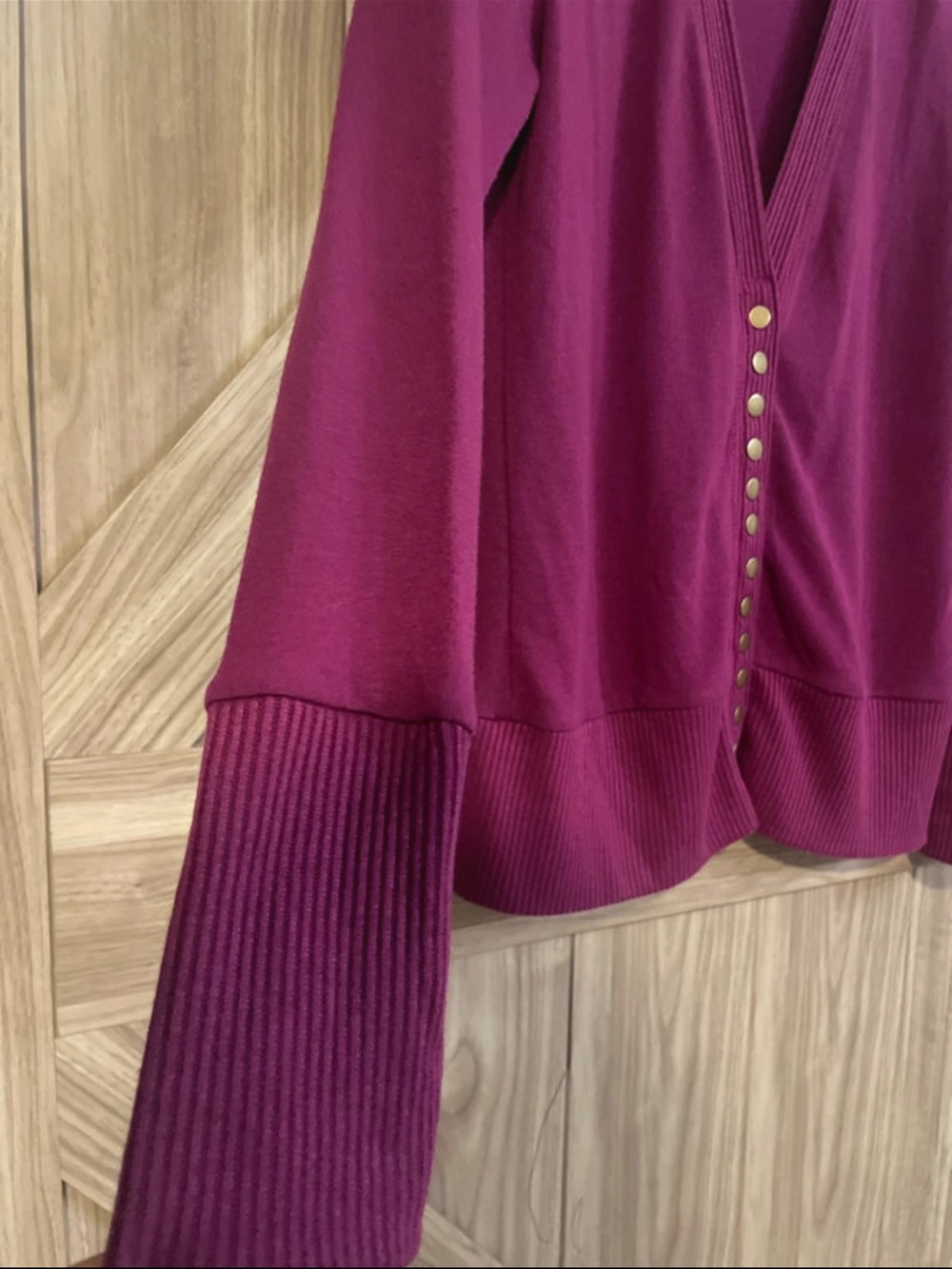 V-Neck Button-Front Cardigan - Deep Berry - Picture 4 of 5